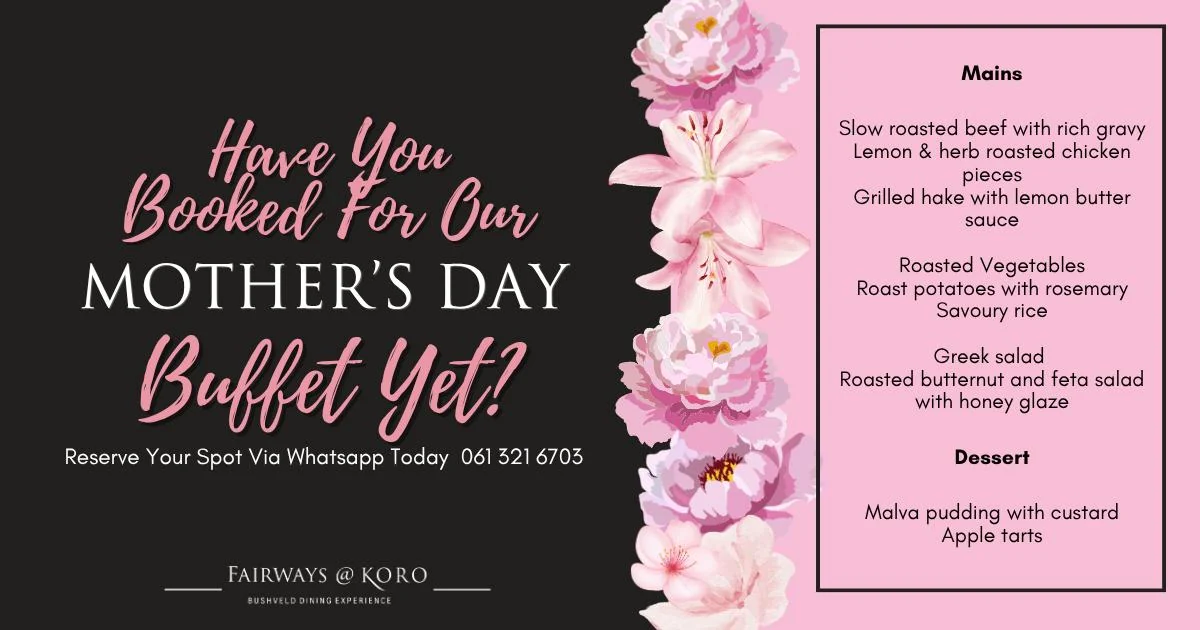 Fairways at Koro Mother’s Day buffet menu 2026