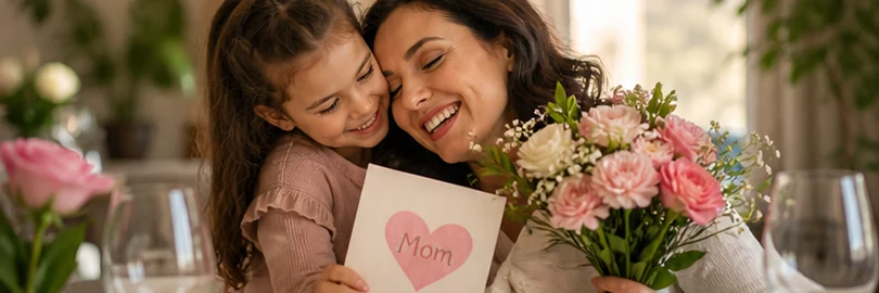 Mother and daughter celebrating Mother’s Day with flowers in Modimolle